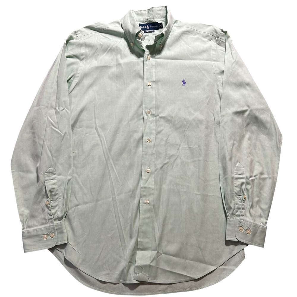 VTG 90s Ralph Lauren Button-Down Shirt Mens 16 34/35 Green Classic Fit Cotton L